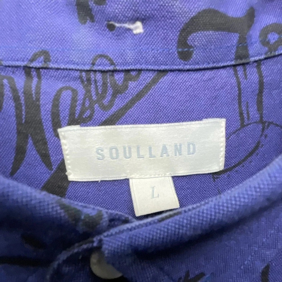 Soulland Button Shirt Baseball Theme Mens Size Large Blue Black Modern Designer - Picture 7 of 10